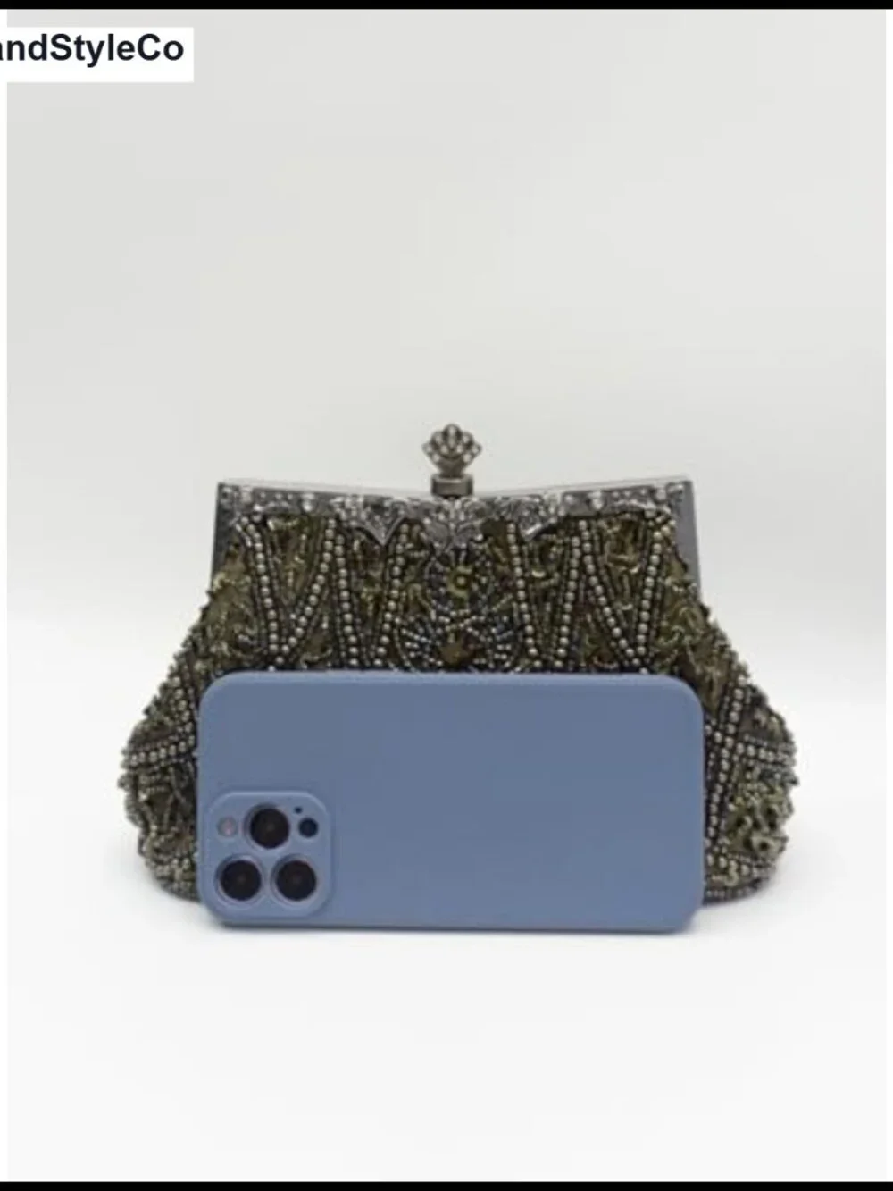 Beaded Evening Clutch Purse Silk Lined Detachable Chain Formal Bag
